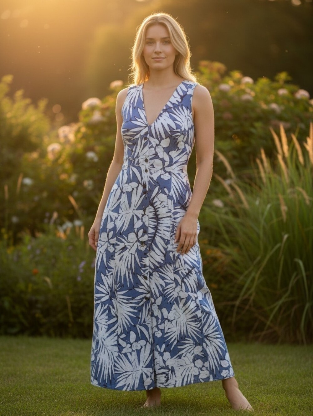 Talbots Blue and White Floral Maxi Dress